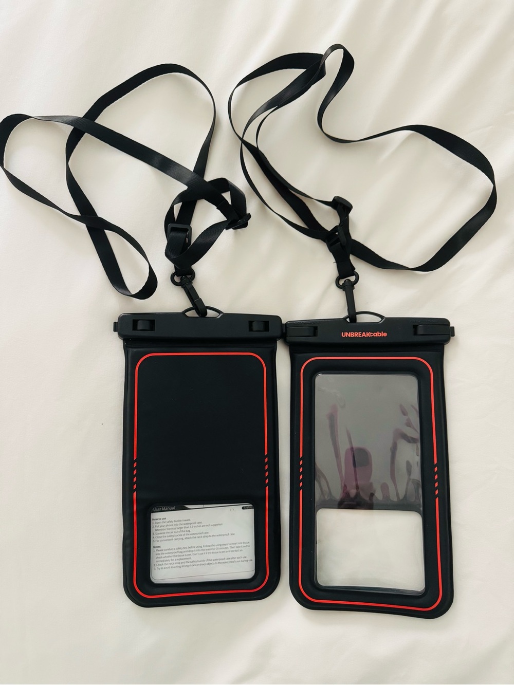 Waterproof Phone Pouch with Lanyard - Black/Red